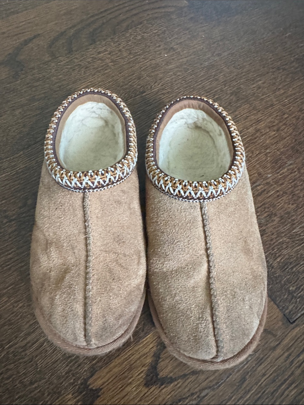 UGG Kids Moccasin Slippers in Chestnut Tan with Cream Trim